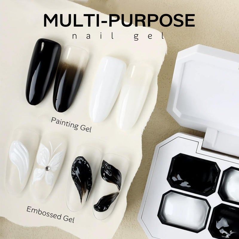 FREEORR Black White 3d Nail Sculpting Paint Gel, 3D Micro-carving and Sponge Pat Paint Gel Polish for Gradient Blooming Nails French Tip 3d Molding Embossed - Image 3